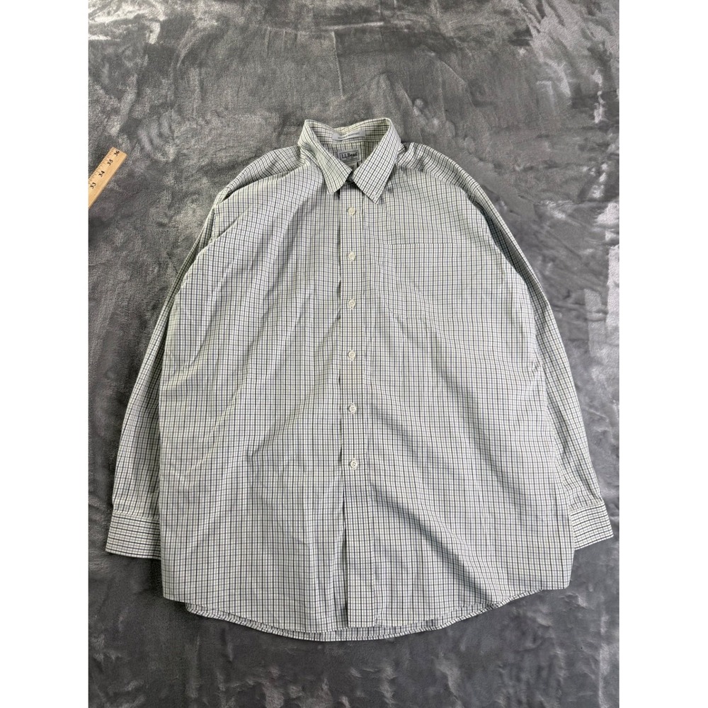 L.L. Bean Wrinkle Resistant Shirt Men 17.5 34 Long Sleeve Plaid Cotton Button